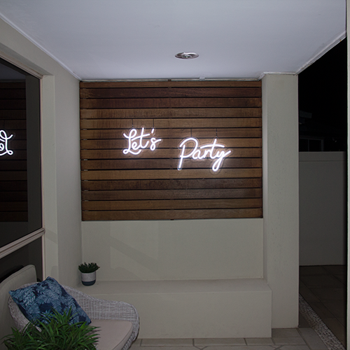 Lets Party Neon Sign Hire Outside