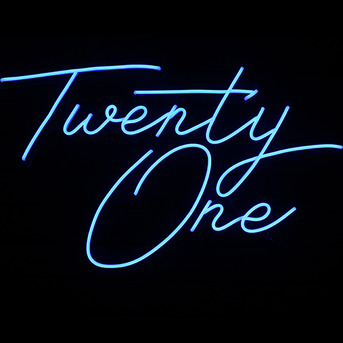 Twenty one neon sign blue