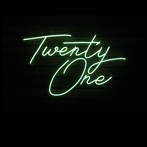 Twenty one neon sign green