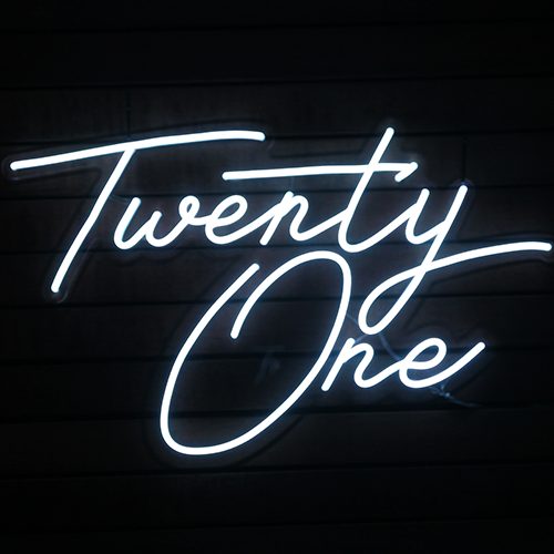 Twenty One neon sign white